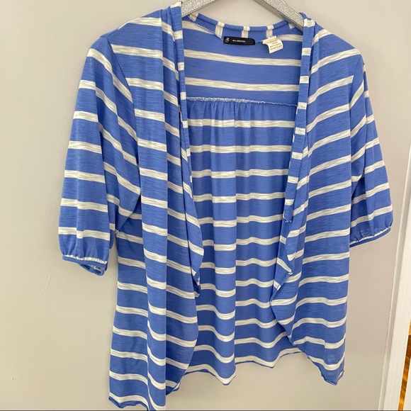 New Directions Blue & White Striped Open Cardigan with 3/4 Length Sleeves - Picture 3 of 8